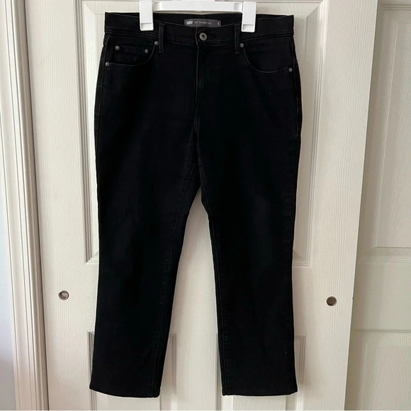Levis 505 Womens Black Pants 6 Straight Leg Ankle Cropped Jeans Stretch Casual - Picture 12 of 17